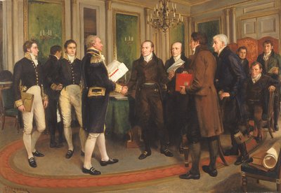 Die Unterzeichnung des Vertrags von Gent, Heiligabend 1814, 1914 von Amedee Forestier